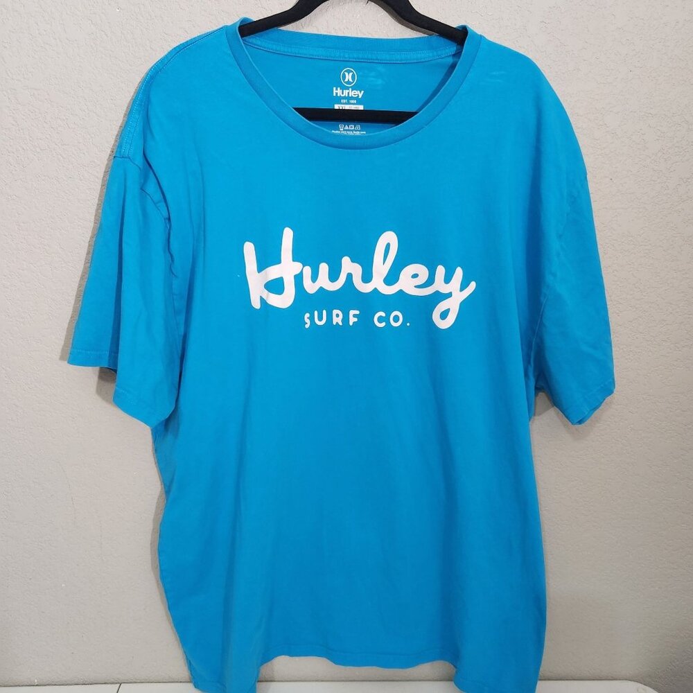 Hurley Shirt Mens XXL Blue Graphic T-Shirt Blue White Spell out Hurley Surf Co